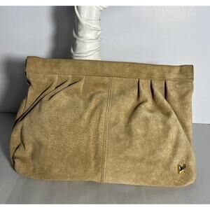 Vintage Tan Suede Clutch Purse Top Closure Sand Bag Boho